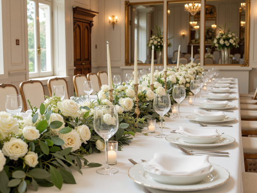 现代西式婚礼布置，白色装饰为主，简约设计，鲜花点缀，优雅环境