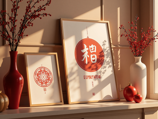 传统中式婚礼布置，红色装饰为主，龙凤图案，古典家具，灯笼装饰