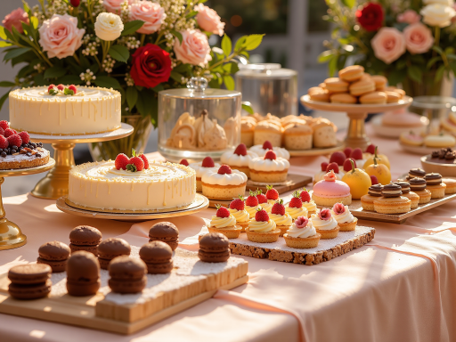 浪漫的户外婚礼仪式现场，新郎新娘交换戒指，鲜花装饰，蓝天白云，阳光明媚
